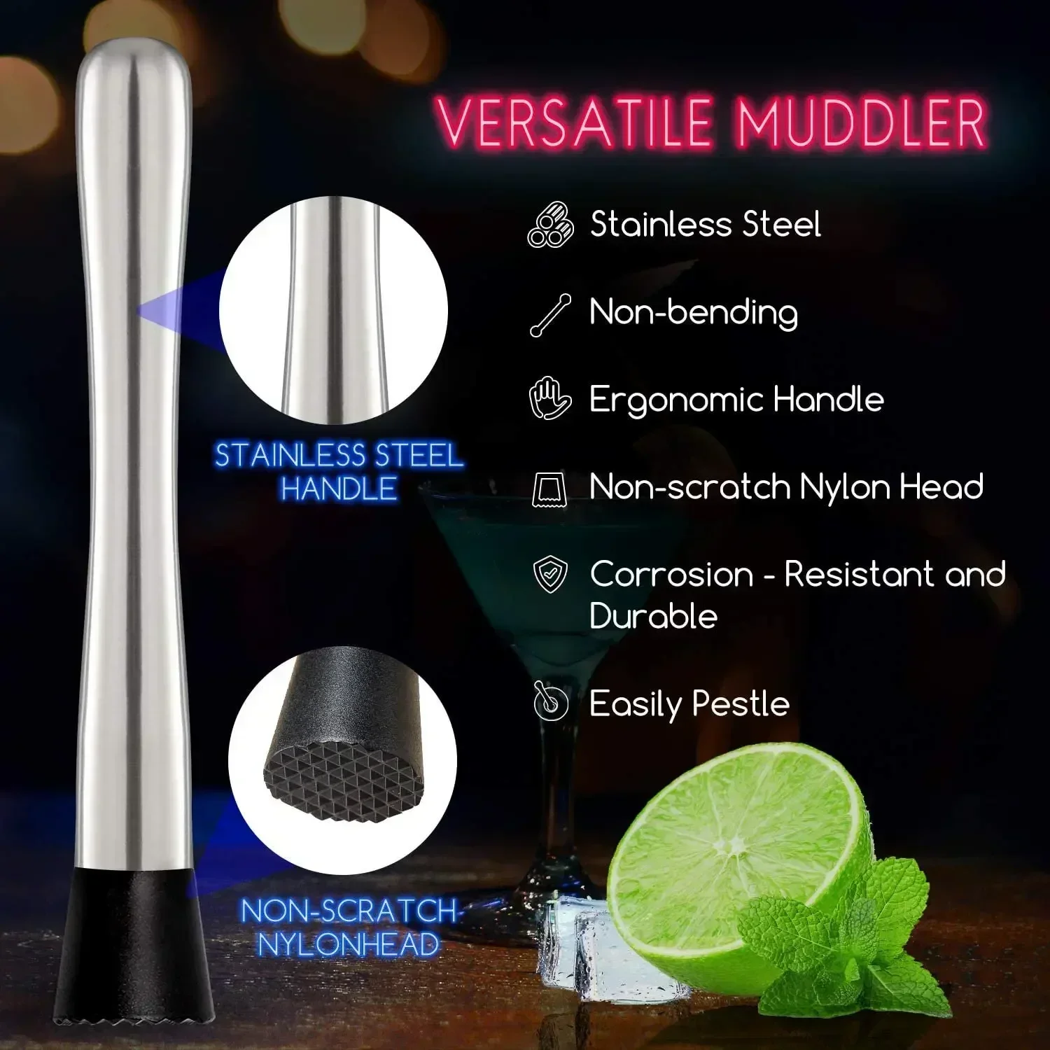 Stainless Steel Cocktail Muddl - огляд і ціна Muddler Cocktail Bar